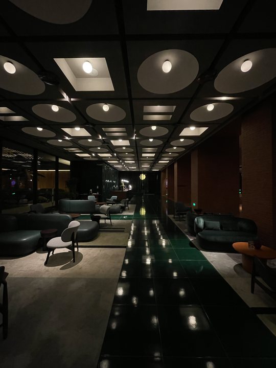 Foreign Body 17 / Dark lobby with patterned lights